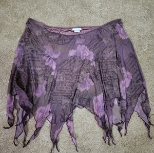 Sheer Floral Scarfed Skirt - Purple Floral Print Sz Large